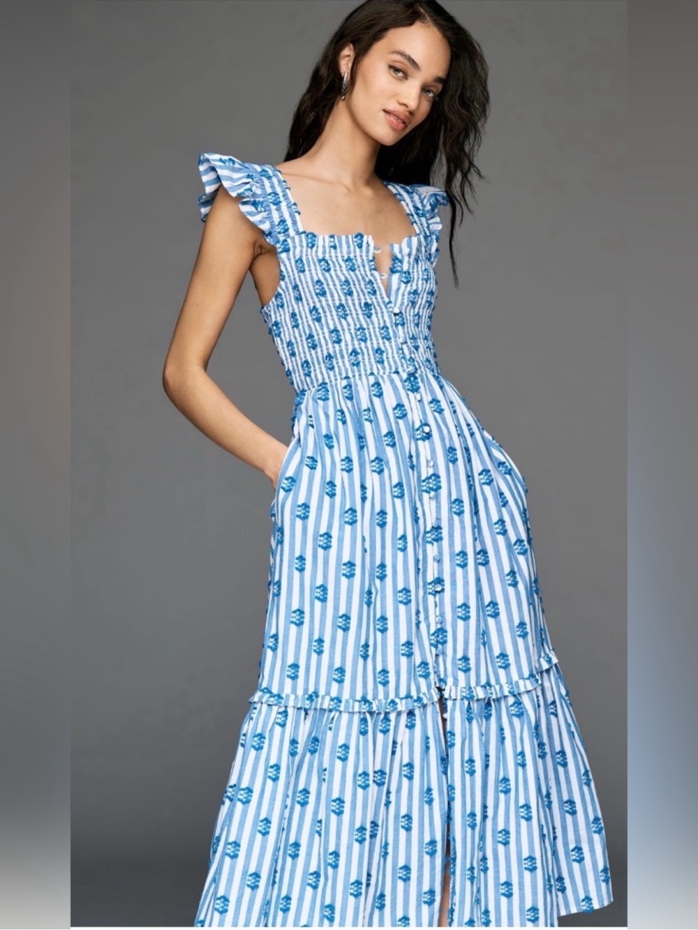 Anthropologie Blue & White Striped Midi Dress - Women's